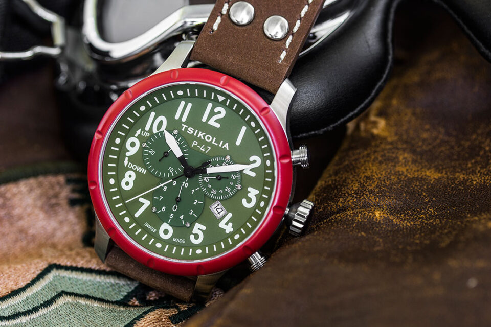 Tsikolia-P-47-Red-Bezel TSIKOLIA P-47-04 SS/RED/KHAKI