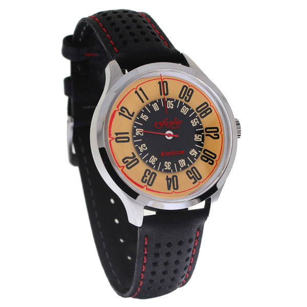 Montre Automatique Trifoglio Italia Veloce - Acier Noir, Cadran Beige, Bracelet Cuir - Disques Rotatifs - Unisexe
