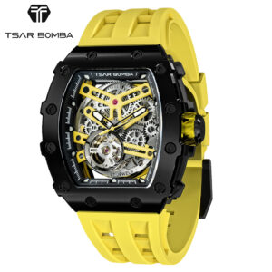 TSARBOMBA TB8208A-13 SS イエロー/ブラック サーボンバ スケルトン腕時計