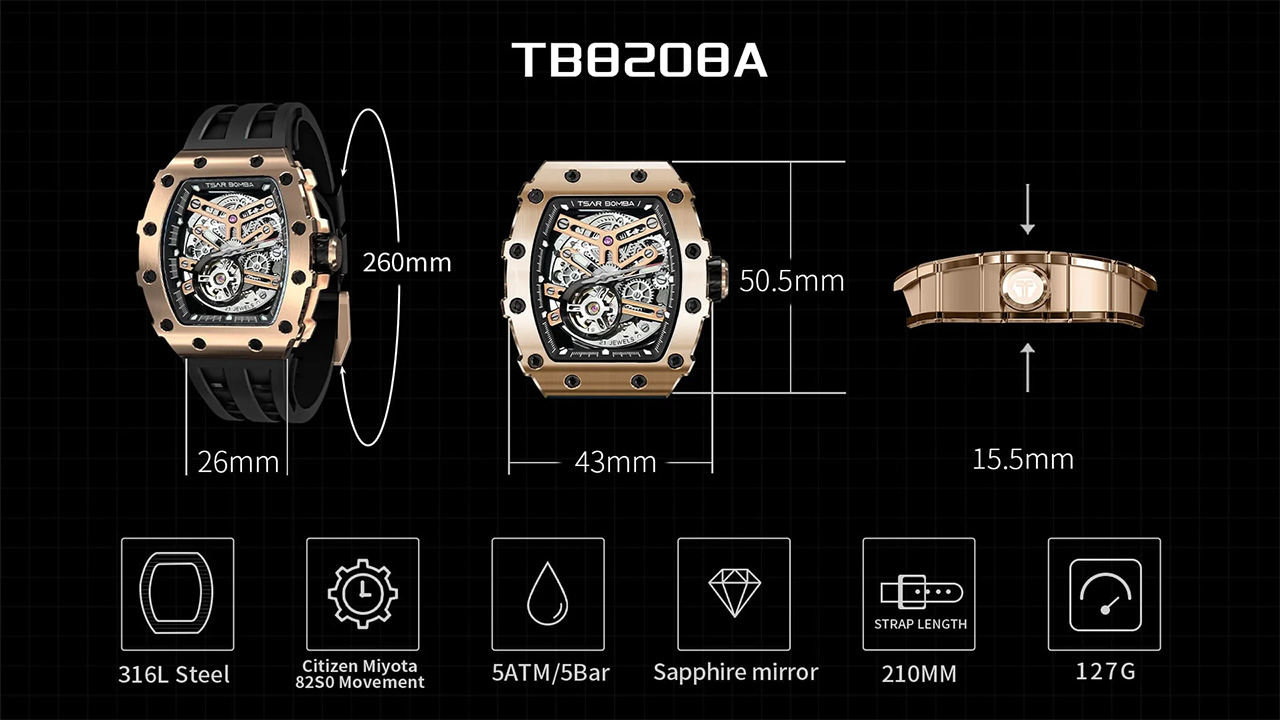 TSAR BOMBA ELEMENTAL SERIES オートマティック腕時計 TB8208A