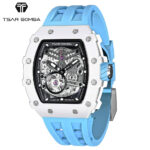 TSARBOMBA TB8208C-06 セラミック ホワイト/ライトブルー サーボンバ スケルトン腕時計