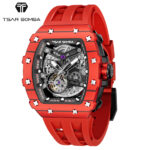 TSARBOMBA TB8208CF-07 カーボン レッド サーボンバ スケルトン腕時計