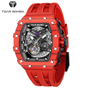 TSARBOMBA TB8208CF-07 カーボン レッド サーボンバ スケルトン腕時計