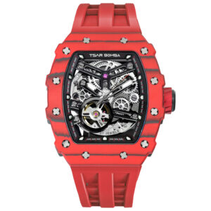 TSARBOMBA TB8208CF-07 カーボン レッド サーボンバ スケルトン腕時計