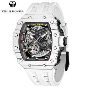 TSARBOMBA TB8208CF-35 カーボン ホワイト サーボンバ スケルトン腕時計