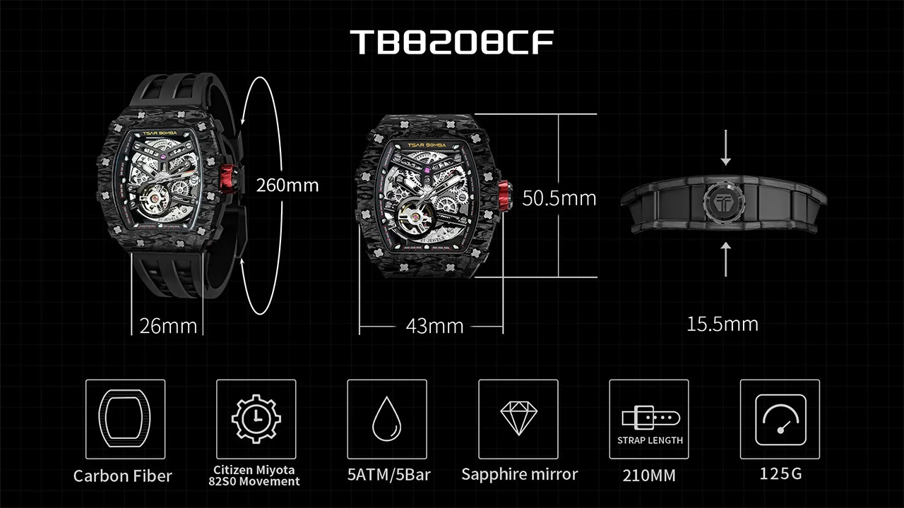 TSAR BOMBA ELEMENTAL SERIES オートマティック腕時計 TB8208CF