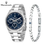 マセラティ ウォッチ コンペティツィオーネ メンズ腕時計 ブルー/シルバー + アイコニック メンズ ブレスレットセット R8853100047