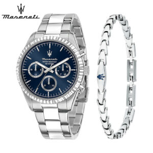 マセラティ ウォッチ コンペティツィオーネ メンズ腕時計 ブルー/シルバー + アイコニック メンズ ブレスレットセット R8853100047