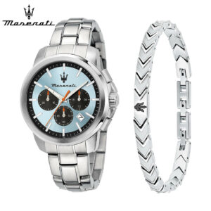 マセラティ ウォッチ スクセッソメンズ腕時計 ブルー/シルバー + アイコニック メンズ ブレスレットセット R8873621045