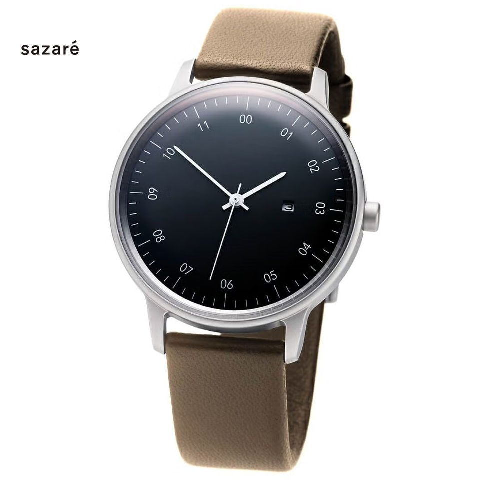 sazare010200be-01 sazare SK01 010200BE ユニセックス 腕時計 SSシルバー鏡面仕上げ / ブラック文字盤 / ベージュカウレザー