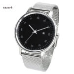 sazare SK01 010200ME ユニセックス 腕時計 SSシルバー鏡面仕上げ / ブラック文字盤 / シルバーメッシュ